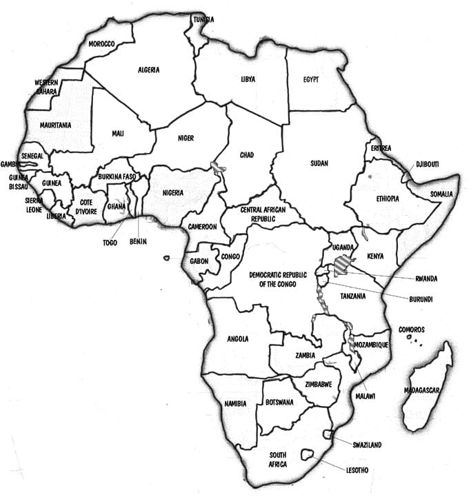 Mapa da África para pintar