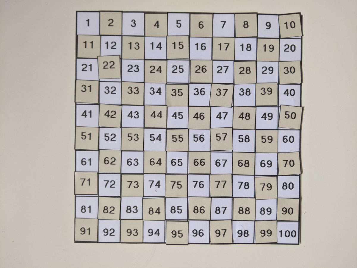 Tabela de números 1 a 100 Montessori