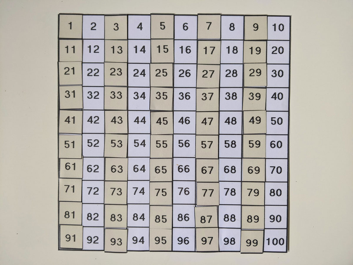 Tabela numérica de 1 a 100 - Números pares